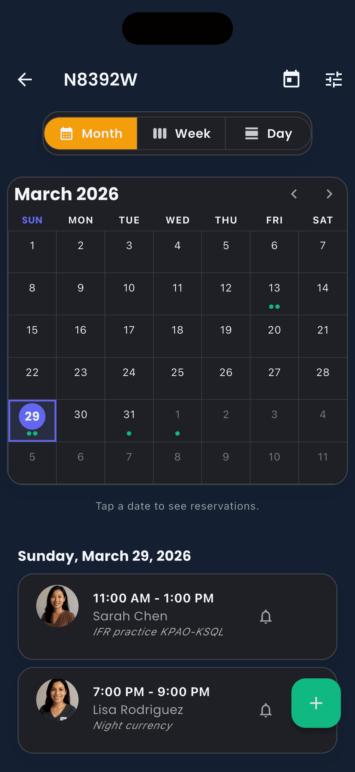 Air Boss mobile reservation calendar